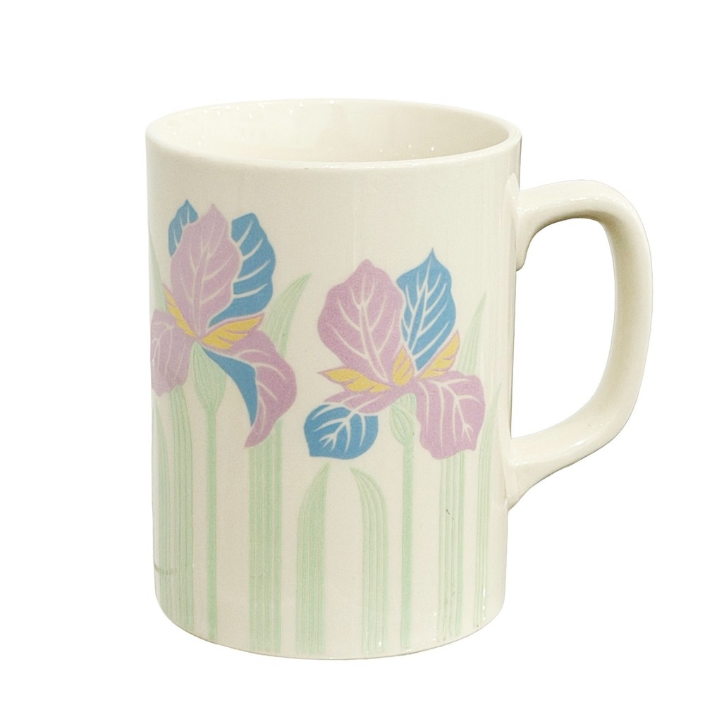 Otagirl Japan Iris Ceramic Coffee Mug Cup Vintage Floral Pastel Iris Flowers